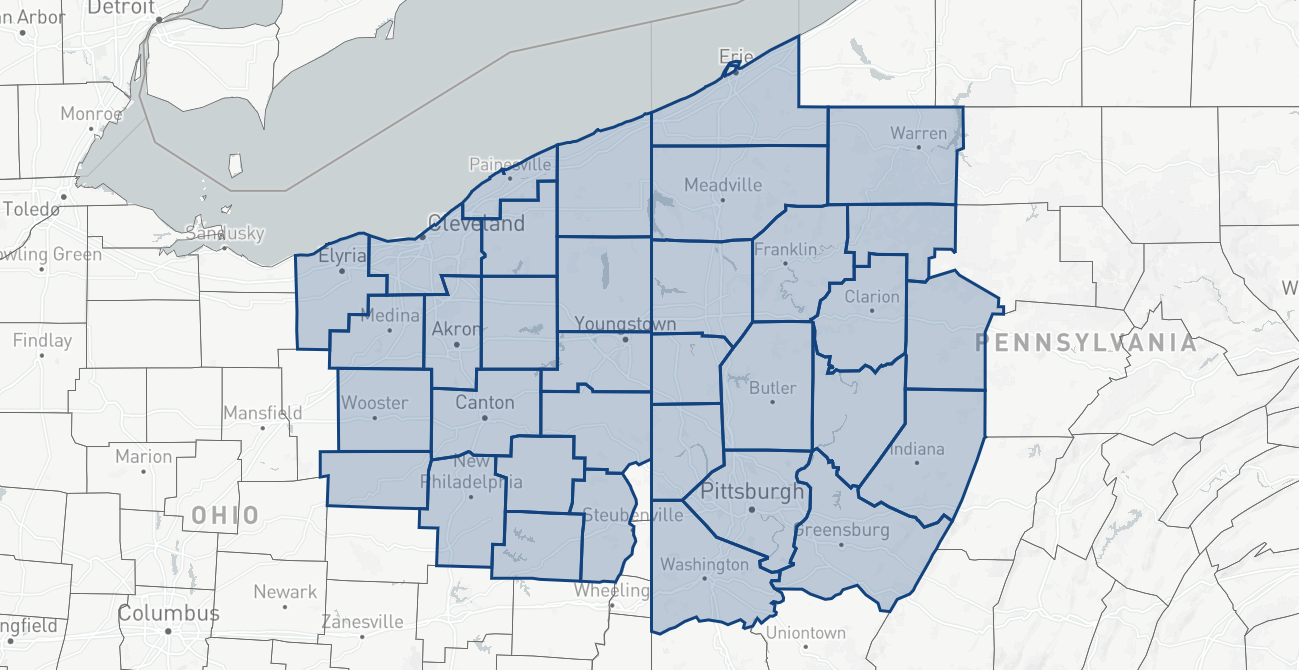 Commercial roofing, restoration and replacement service area map